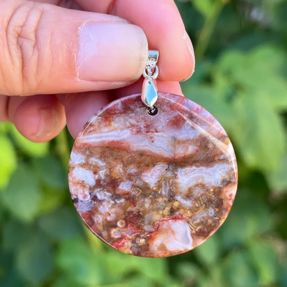Silver plated red moss‎ agate pendant